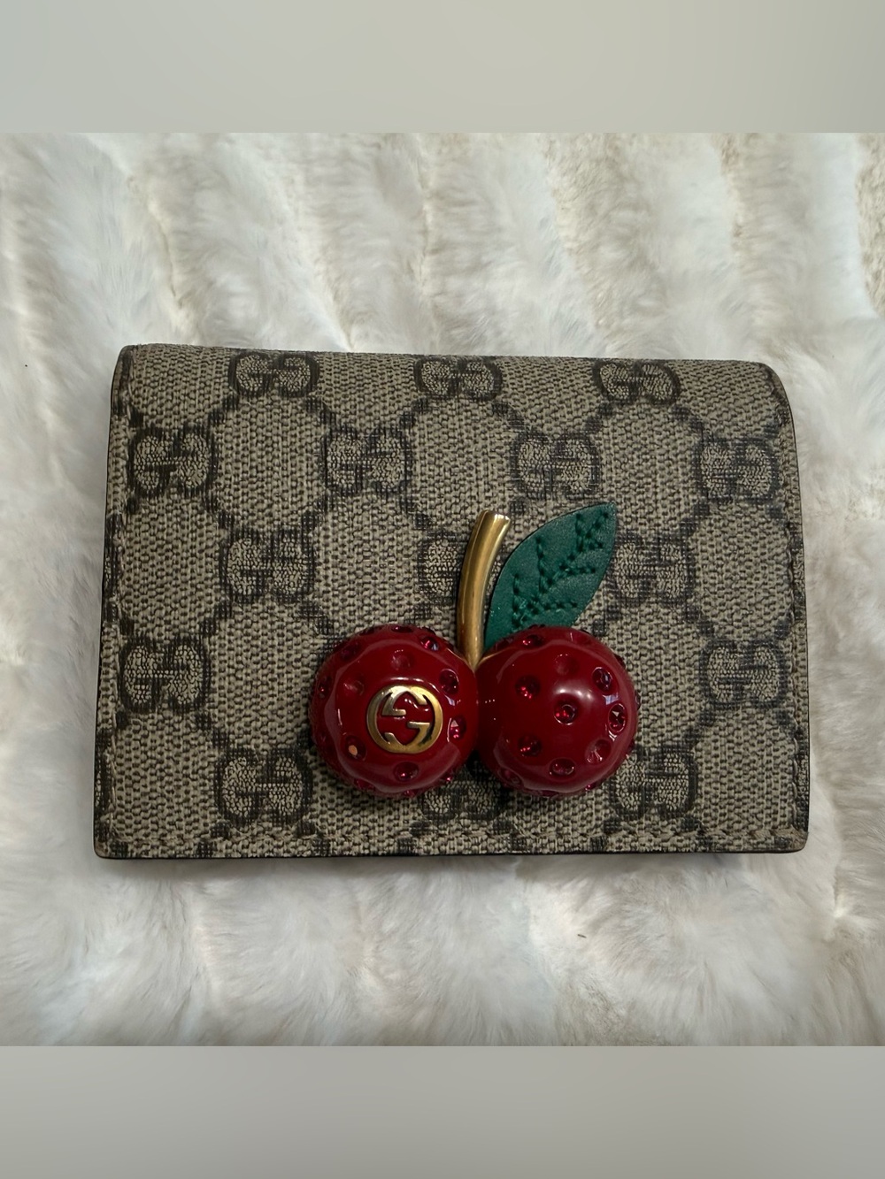 Gucci GG Supreme Monogram Wallet with Red Cherry Accent